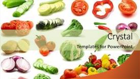  Presentation with page - Presentation design enhanced with food garnish - large page of vegetables background and a  colored foreground
