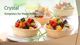  Presentation with vegetables - Presentation theme having food garnish - tartlets with roasted vegetables background and a  colored foreground