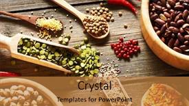  Presentation with food grains - Theme having food grains - bowls and spoons of various background and a gold colored foreground