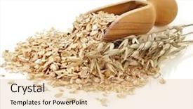  Presentation with food white - Beautiful PPT theme featuring food grains - oatmeal rolled flakes with wooden backdrop and a coral colored foreground