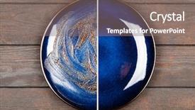  Presentation with blue food - Audience pleasing presentation design consisting of food grease - blue plate on brown wooden backdrop and a gray colored foreground