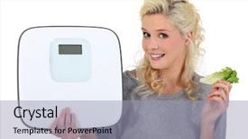  Presentation with bathroom - Presentation with food grease fat - blonde woman showing a bathroom background and a  colored foreground