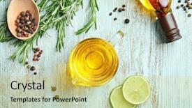  Presentation with cooking oil - Cool new theme with food grease fat - jug with cooking oil backdrop and a yellow colored foreground