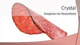  Presentation with food white - Slide deck featuring food grease fat - slice of salami isolated background and a white colored foreground