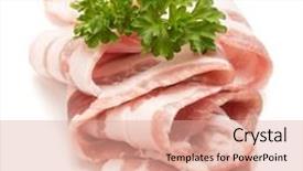  Presentation with isolated fall oak leaf - Beautiful presentation design featuring food grease fat - sliced bacon and parsley leaves backdrop and a coral colored foreground