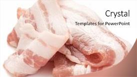  Presentation with baked puff pastry bacon - Slide deck featuring food grease fat - sliced bacon isolated on white background and a sky blue colored foreground