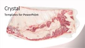  Presentation with fresh meat - Slides consisting of food grease fat - vacuum packed fresh pork ribs background and a sky blue colored foreground
