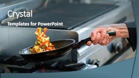  Presentation with chef - Audience pleasing presentation theme consisting of food handling - chef is roasting vegetables backdrop and a ocean colored foreground