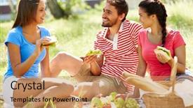  Presentation with bbq picnic - Audience pleasing PPT theme consisting of food happiness - happy young dates having picnic backdrop and a coral colored foreground