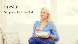  Presentation with popcorn movie - Theme with food happiness and people concept background and a cream colored foreground