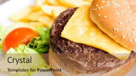  Presentation with native american feather - Colorful slide deck enhanced with food harina - cheese burger - american cheese backdrop and a  colored foreground