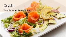  Presentation with food fish - PPT layouts enhanced with food harina - fish salad - smoked salmon background and a  colored foreground
