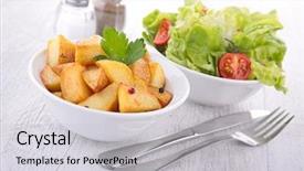  Presentation with potato - Presentation consisting of food harina - potato and salad background and a  colored foreground