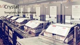  Presentation with restaurant kitchen - Presentation design enhanced with food hazard - deep fryers on restaurant kitchen background and a soft green colored foreground