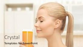  Presentation with orange juice - Audience pleasing slide set consisting of food healthcare and diet concept - young woman drinking orange juice backdrop and a lemonade colored foreground
