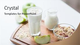  Presentation with muesli - Audience pleasing slide deck consisting of food healthy eating and diet concept - close up of muesli milk jug and yogurt in glass on cutting board backdrop and a sky blue colored foreground