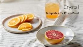  Presentation with drapery - Beautiful presentation design featuring food-healthy-eating-and-fruits backdrop and a soft green colored foreground