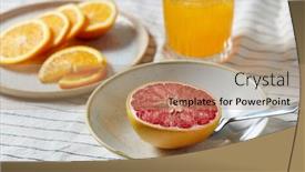  Presentation with drapery - Colorful PPT theme enhanced with food-healthy-eating-and-fruits backdrop and a coral colored foreground