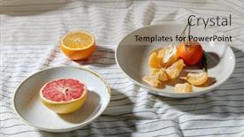  Presentation with drapery - Amazing presentation design having food-healthy-eating-and-fruits backdrop and a coral colored foreground