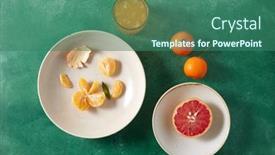  Presentation with healthy juice - Beautiful PPT layouts featuring food-healthy-eating-and-fruits backdrop and a ocean colored foreground