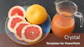  Presentation with healthy juice - Slide set having food healthy eating and vegetarian concept - glass jug of fruit juice with grapefruits on plate background and a tawny brown colored foreground