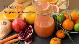  Presentation with healthy eating - Colorful PPT layouts enhanced with food healthy eating and vegetarian concept - glass jug of juice with fruits and vegetables on slate table backdrop and a gold colored foreground