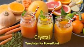  Presentation with mason jar - Beautiful slide deck featuring food healthy eating and vegetarian concept - mason jar glasses of orange and carrot juices with paper straws fruits and vegetables on slate table backdrop and a tawny brown colored foreground