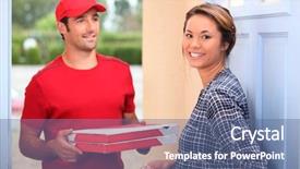  Presentation with pizza - Amazing presentation theme having food home delivery - man delivering pizza backdrop and a ocean colored foreground