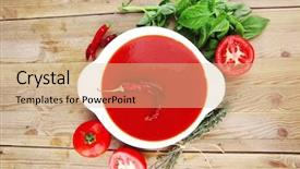  Presentation with round table - Colorful theme enhanced with food hot tomato vegetable soup backdrop and a lemonade colored foreground