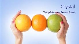  Presentation with fruits - Presentation theme enhanced with food hygiene - beautiful female hands background and a sky blue colored foreground