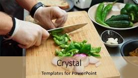  Presentation with hygiene - PPT layouts having food hygiene - chef is cutting vegetables background and a coral colored foreground