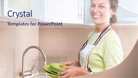  Presentation with dishwashing - PPT theme consisting of food hygiene - dishwashing happy young woman washing background and a sky blue colored foreground