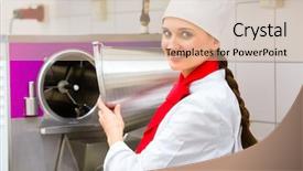  Presentation with food ice - Colorful presentation design enhanced with food hygiene - female chef preparing ice cream backdrop and a soft green colored foreground