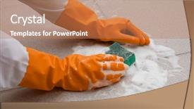  Presentation with hand washing - Theme enhanced with food hygiene - hand washing floor by cleaning background and a coral colored foreground