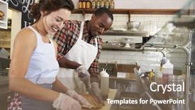  Presentation with sandwich - Slide deck consisting of food hygiene - happy couple working behind background and a violet colored foreground