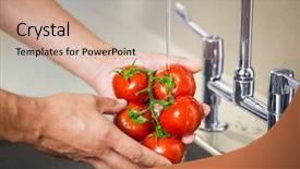  Presentation with china washing - Presentation design with food hygiene - kitchen porter washing tomatoes background and a soft green colored foreground