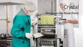  Presentation with pasta - Slide deck with food hygiene - male chefs preparing ravioli pasta background and a light gray colored foreground