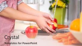  Presentation with food red - Theme with food hygiene - washing fruit woman washing red background and a lemonade colored foreground
