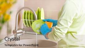  Presentation with dishwashing - Presentation design featuring food hygiene - woman washing dishes kitchen dishwashing background and a coral colored foreground
