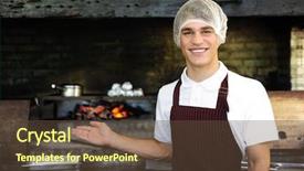  Presentation with restaurant - Beautiful slide deck featuring food hygiene - young man working backdrop and a tawny brown colored foreground
