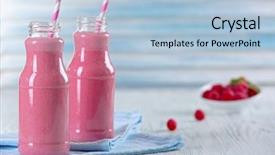  Presentation with milk - PPT theme featuring food ice cream ice blended - bottles of raspberry milk shake background and a light blue colored foreground