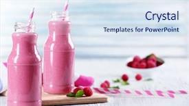  Presentation with milk - Presentation theme featuring bottles of raspberry milk shake background and a sky blue colored foreground
