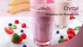  Presentation with berries - Amazing PPT theme having milkshakes with berries on light backdrop and a coral colored foreground