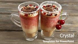  Presentation with dessert - PPT theme having colorful chocolates ice cream - tasty cherry dessert on table background and a tawny brown colored foreground