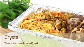  Presentation with food white - Slide deck with food in box of foil background and a soft green colored foreground