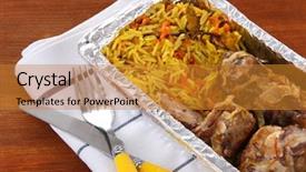  Presentation with chinese food to go box - PPT theme consisting of food in box of foil background and a gold colored foreground