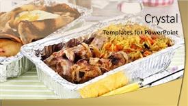  Presentation with tablecloth - Presentation having food in boxes of foil background and a coral colored foreground