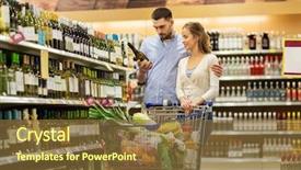  Presentation with wine store - Colorful presentation theme enhanced with food in shopping cart backdrop and a tawny brown colored foreground