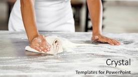  Presentation with flour - PPT theme enhanced with food industries - midsection of baker cleaning flour background and a light gray colored foreground