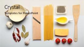  Presentation with kitchen utensils - PPT theme featuring food ingredients and kitchen utensils background and a lemonade colored foreground